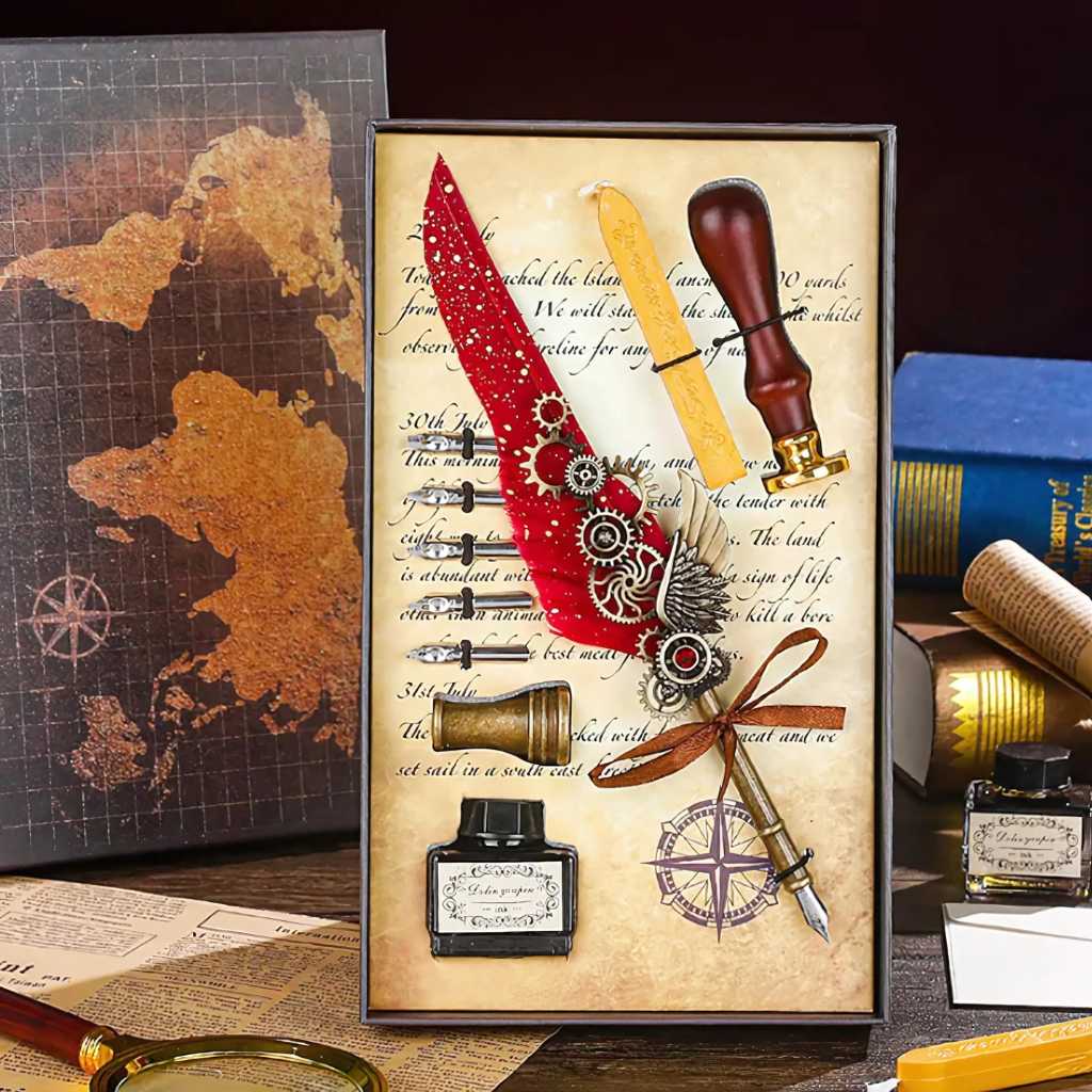 antique calligraphy feather pen set cristopher columbus