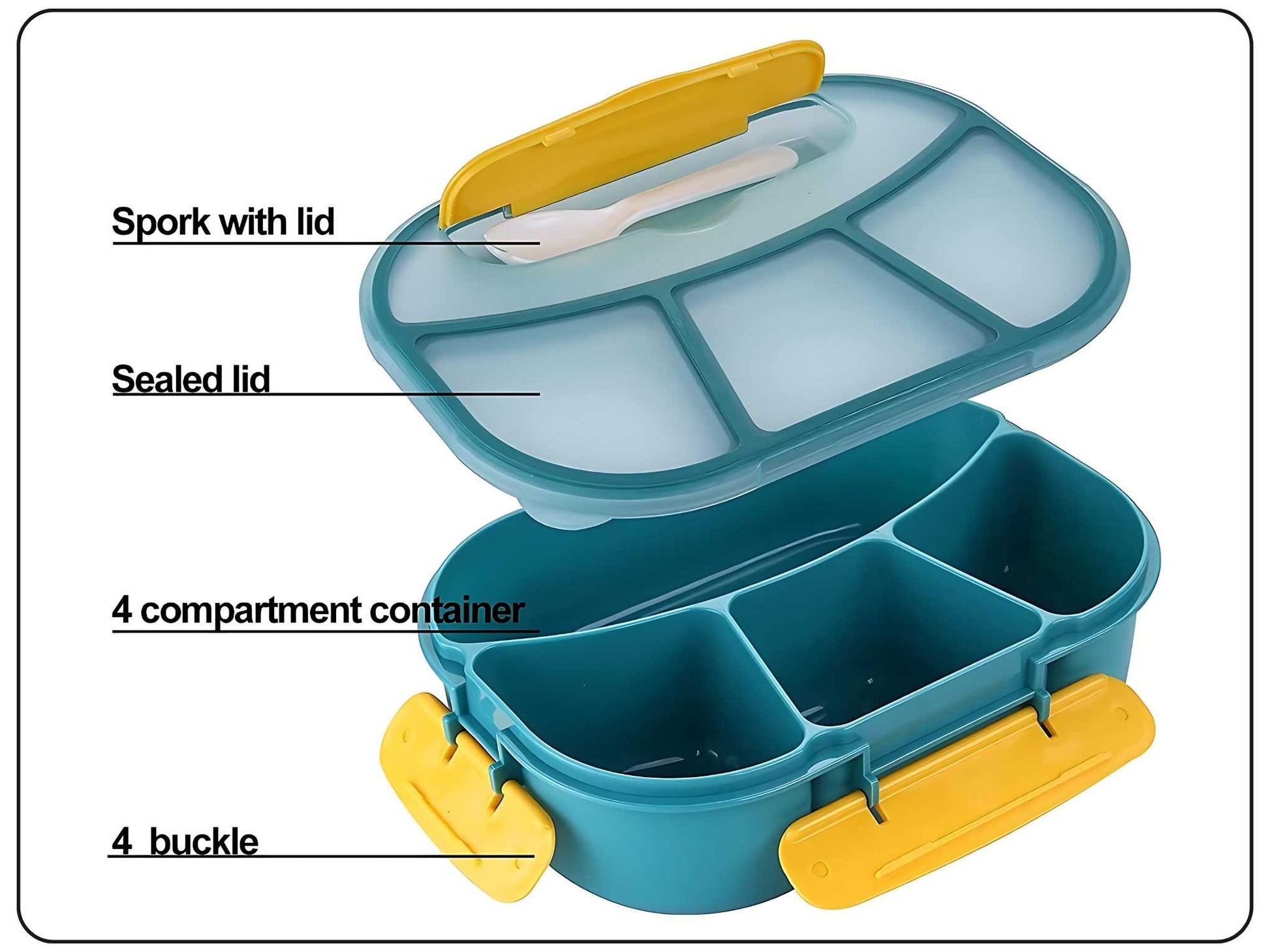 bento lunch box with 4 individual compartments