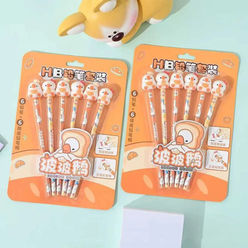 Booboo's Besties Pencil Set with 3D Eraser Caps (6-Piece Pack)