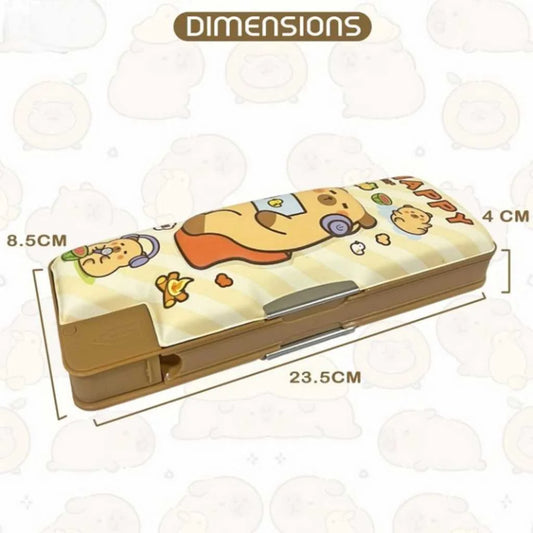 Capybara Magnetic Pencil Box - Cute Double Compartment Stationery Set
