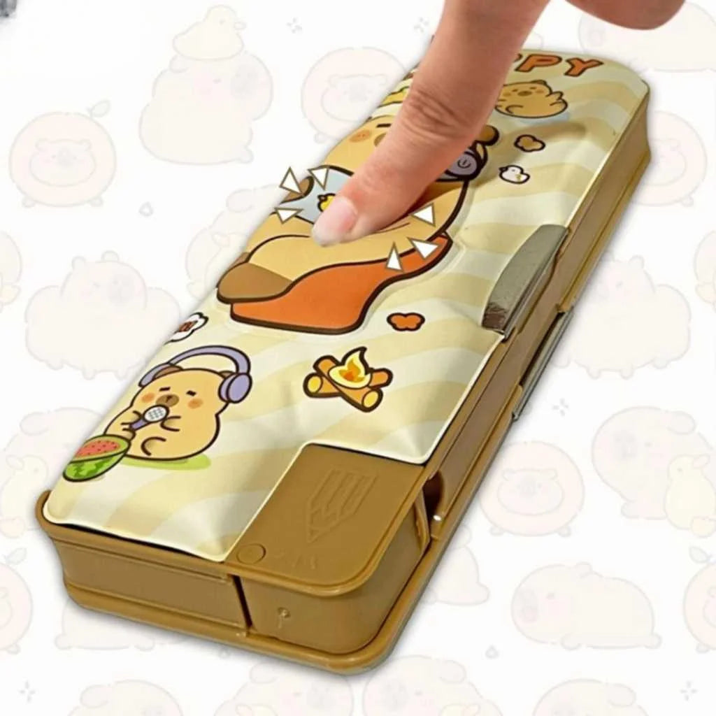 Capybara Magnetic Pencil Box - Cute Double Compartment Stationery Set