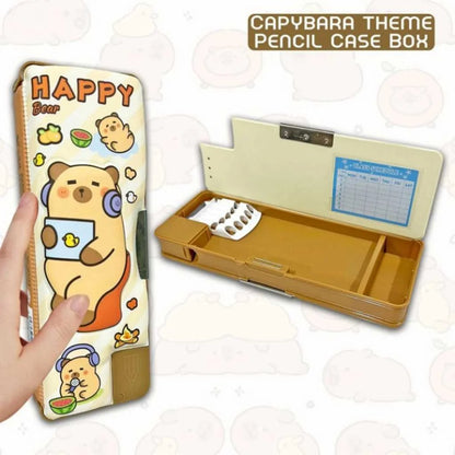 Capybara Magnetic Pencil Box - Cute Double Compartment Stationery Set