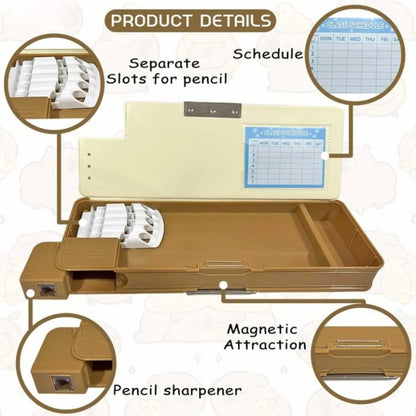 Capybara Magnetic Pencil Box - Cute Double Compartment Stationery Set