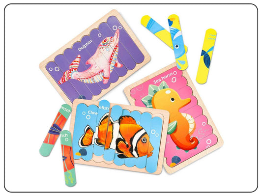 Creative Playtime: Wooden Fish Puzzles with 8 Patterns 