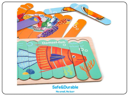Creative Playtime: Wooden Fish Puzzles with 8 Patterns 