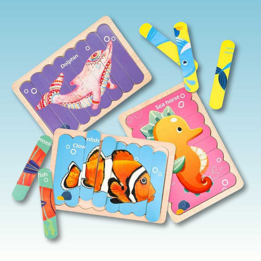 Creative Playtime: Wooden Fish Puzzles with 8 Patterns 