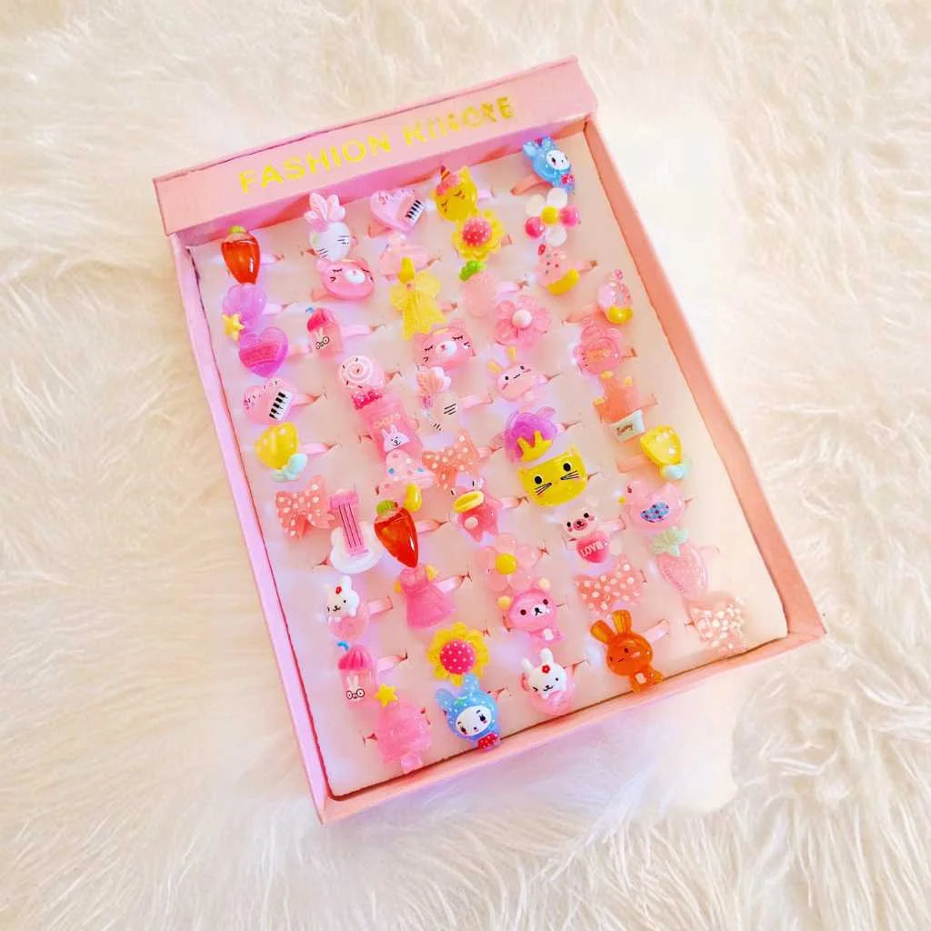 Cute Cartoon Fashion Kids Rings 50 Piece Set Gift Box