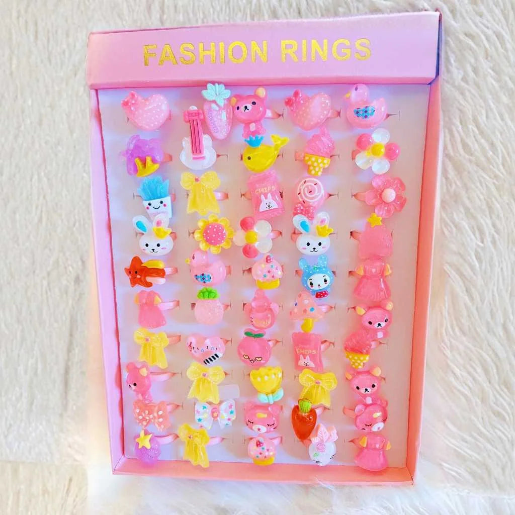 Cute Cartoon Fashion Kids Rings 50 Piece Set Gift Box
