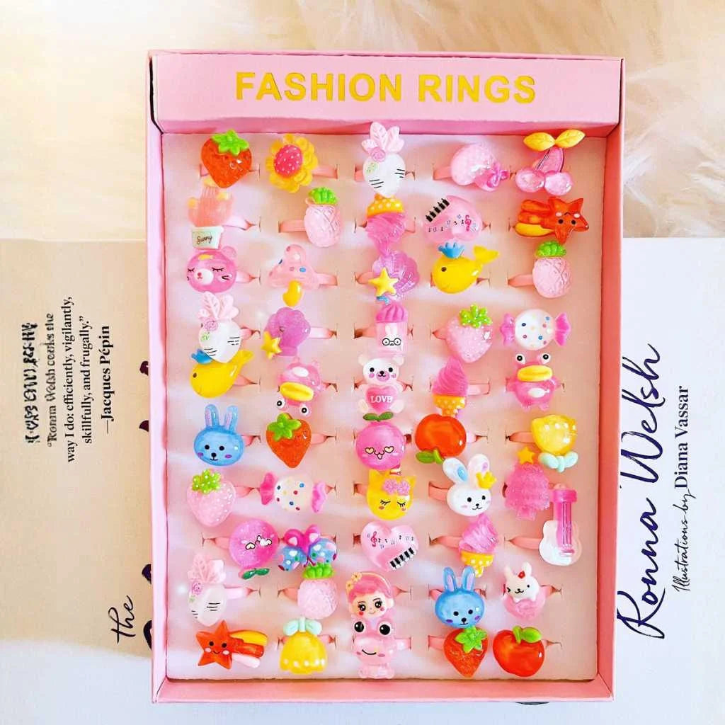 Cute Cartoon Fashion Kids Rings 50 Piece Set Gift Box