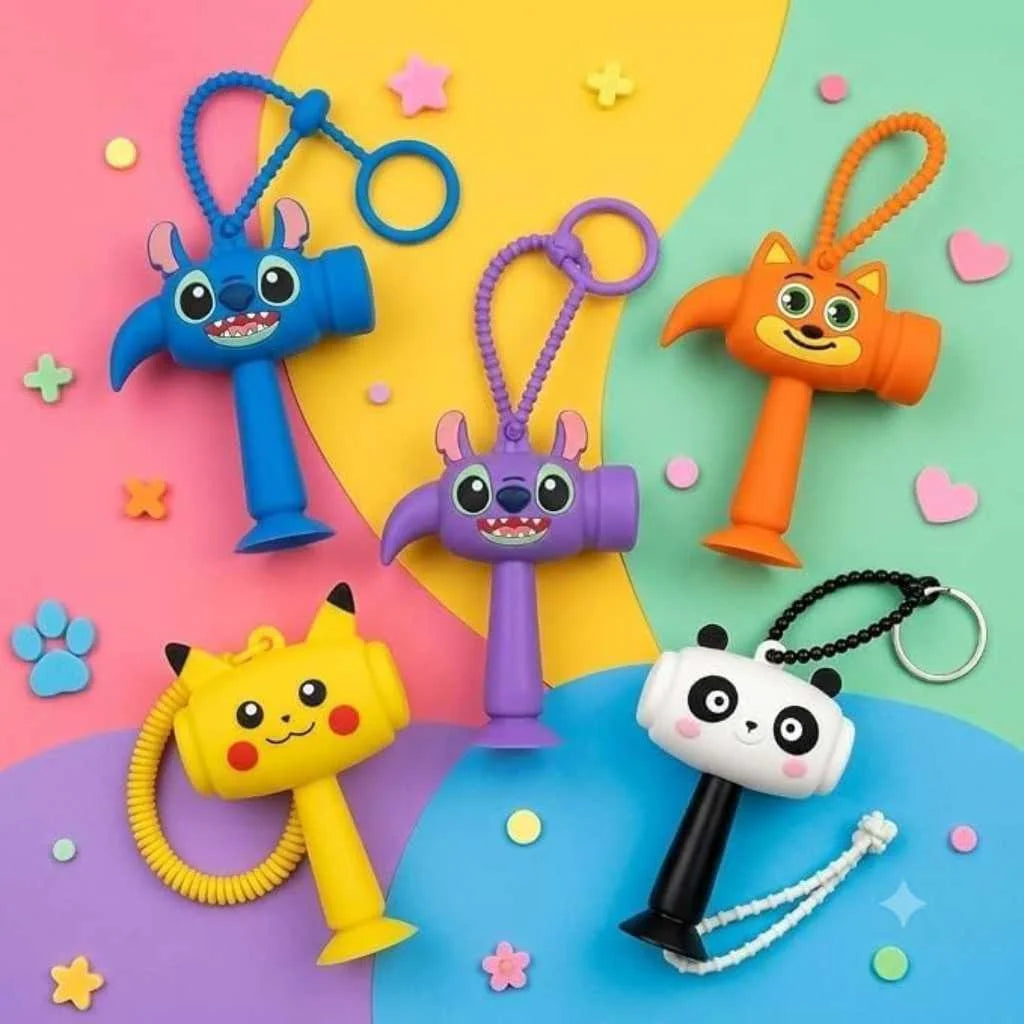 Cute Cartoon Hammer Toy Keychain for Kids with Sound