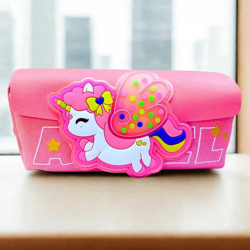 Cute Cartoon Pink Unicorn Printed Pencil Pouch