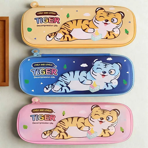 Cute Cartoon Tiger Theme Pencil Case for School