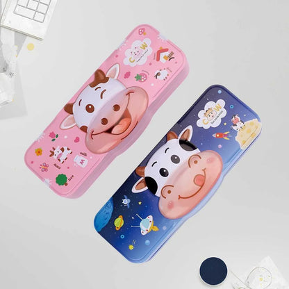 Cute Cow Theme Metal Pencil Box for Kids | Educational Learning Organizer