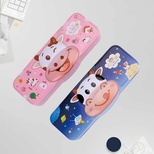 Cute Cow Theme Metal Pencil Box for Kids | Educational Learning Organizer