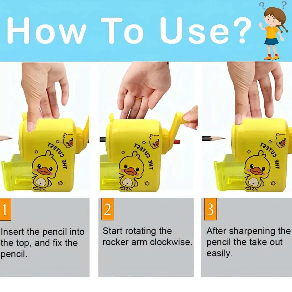 Cute Duck Shaped Crank Pencil Sharpener for Kids | DODKart
