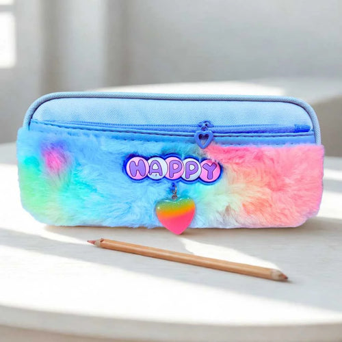 Cute Fluffy and Colourful Happy Pencil Pouch