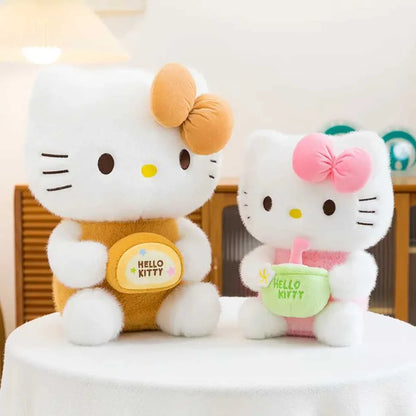 Cute Hello Kitty Plush Toy with Milk Tea Outfit 35cm Soft Toys