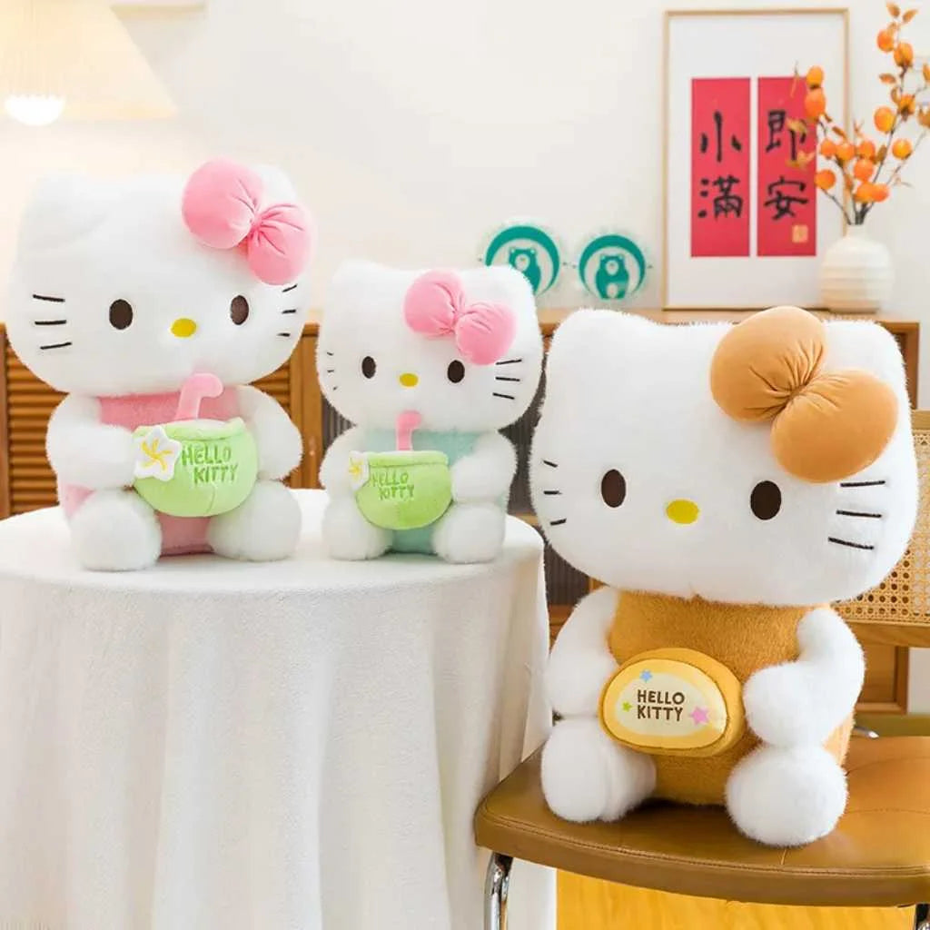 Cute Hello Kitty Plush Toy with Milk Tea Outfit 35cm Soft Toys