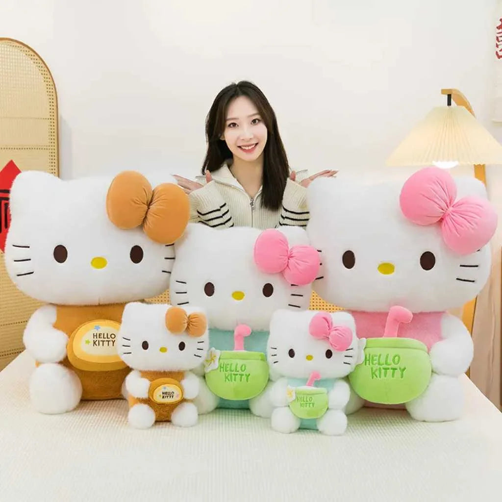 Cute Hello Kitty Plush Toy with Milk Tea Outfit 35cm Soft Toys