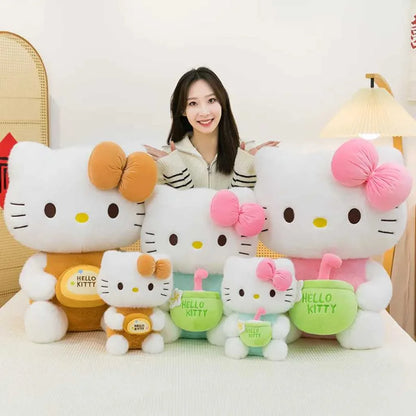 Cute Hello Kitty Plush Toy with Milk Tea Outfit 35cm Soft Toys