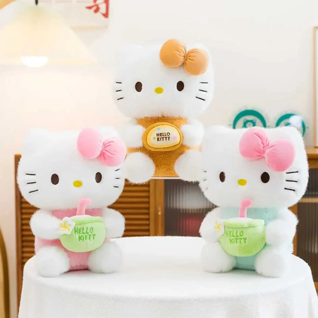 Cute Hello Kitty Plush Toy with Milk Tea Outfit 35cm Soft Toys