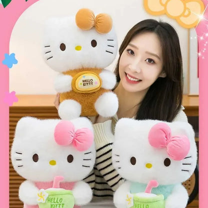 Cute Hello Kitty Plush Toy with Milk Tea Outfit 35cm Soft Toys