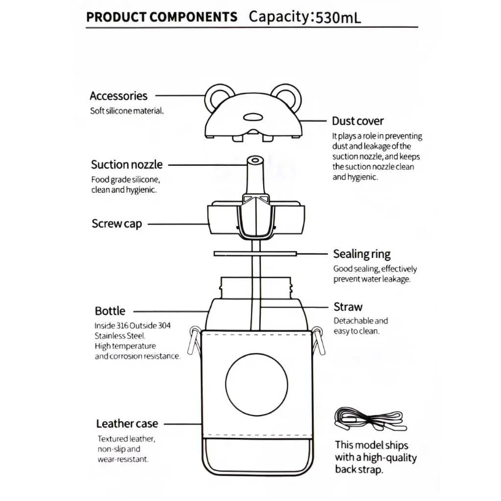 Cute Hot and Cold Stainless Steel Sipper Bottle 530ml