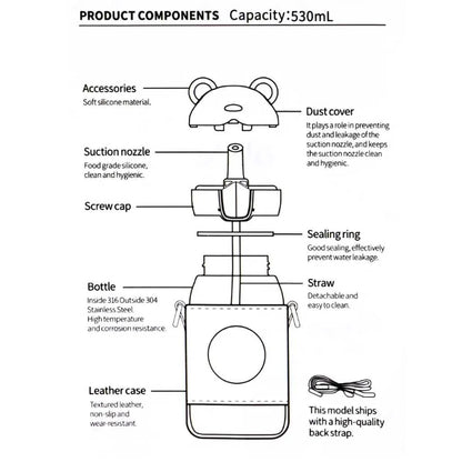 Cute Hot and Cold Stainless Steel Sipper Bottle 530ml