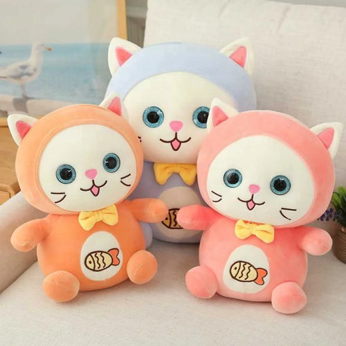 Cute Hugging Pillow Cat Plush Toy with Fish Pattern