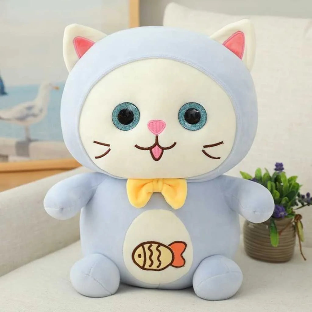 Cute Hugging Pillow Cat Plush Toy with Fish Pattern