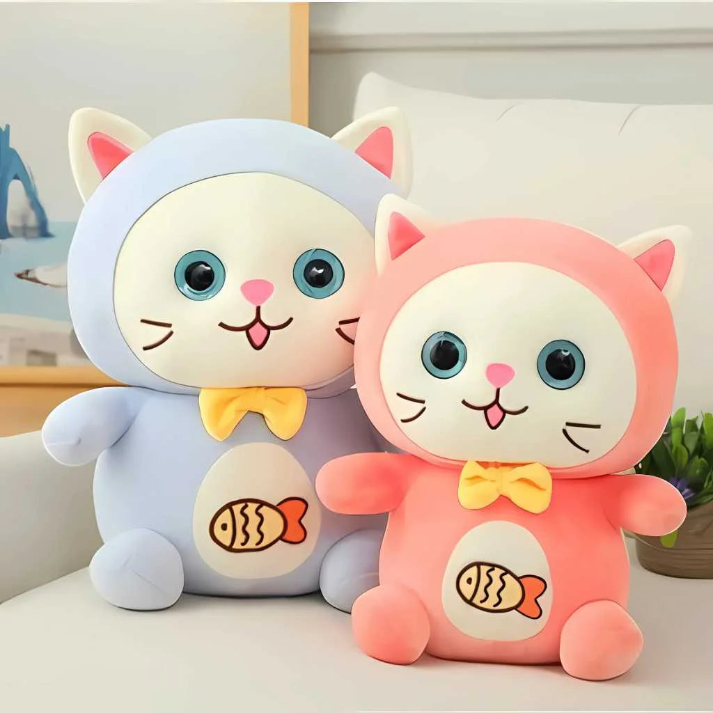 Cute Hugging Pillow Cat Plush Toy with Fish Pattern