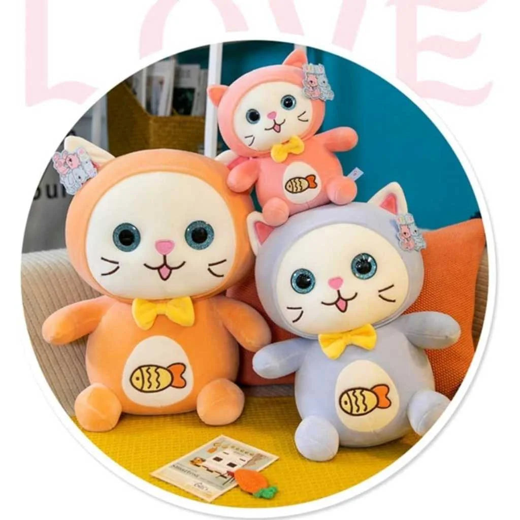 Cute Hugging Pillow Cat Plush Toy with Fish Pattern