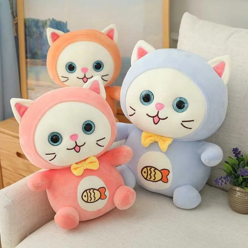Cute Hugging Pillow Cat Plush Toy with Fish Pattern