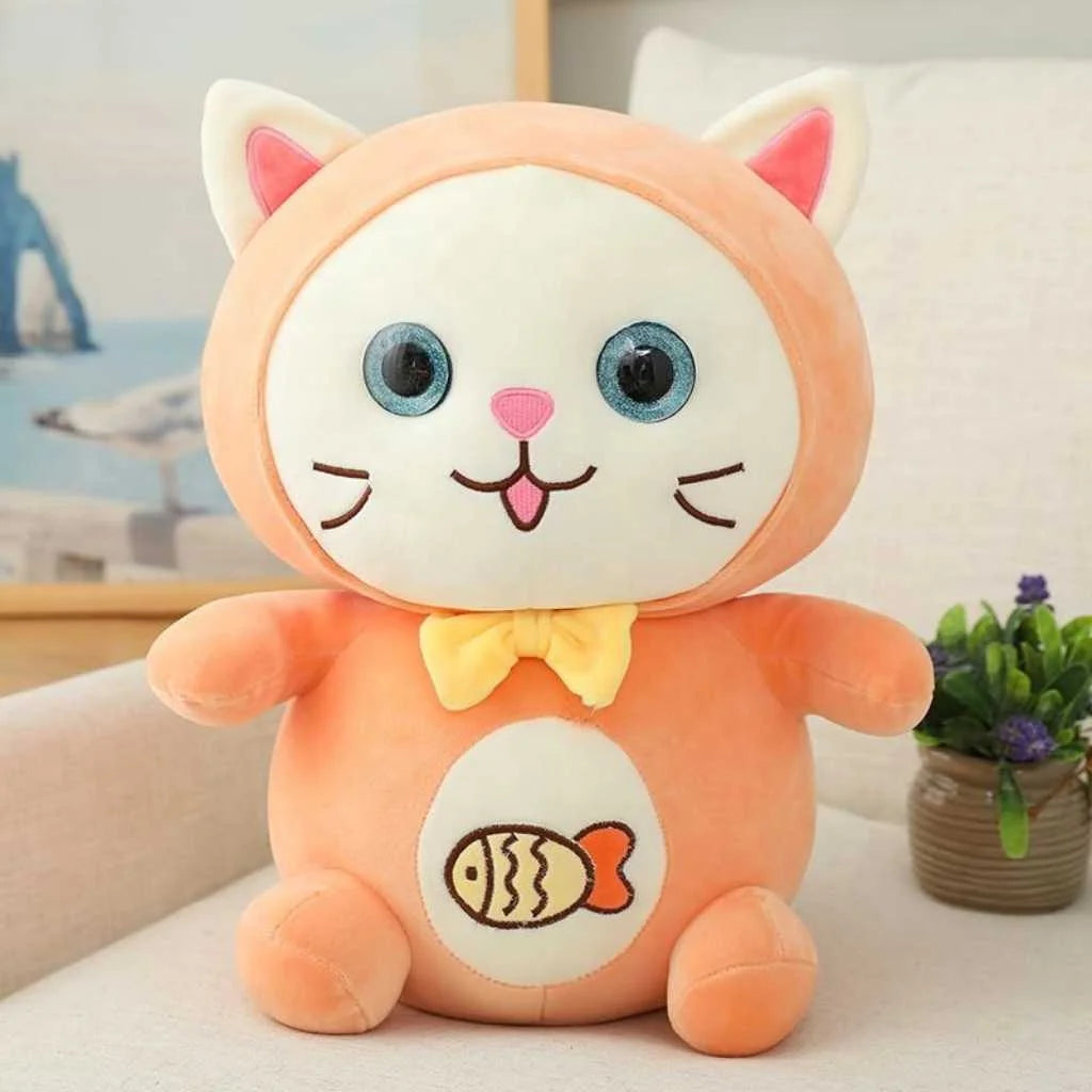 Cute Hugging Pillow Cat Plush Toy with Fish Pattern