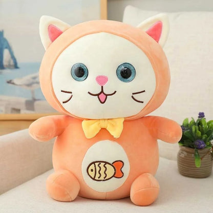 Cute Hugging Pillow Cat Plush Toy with Fish Pattern