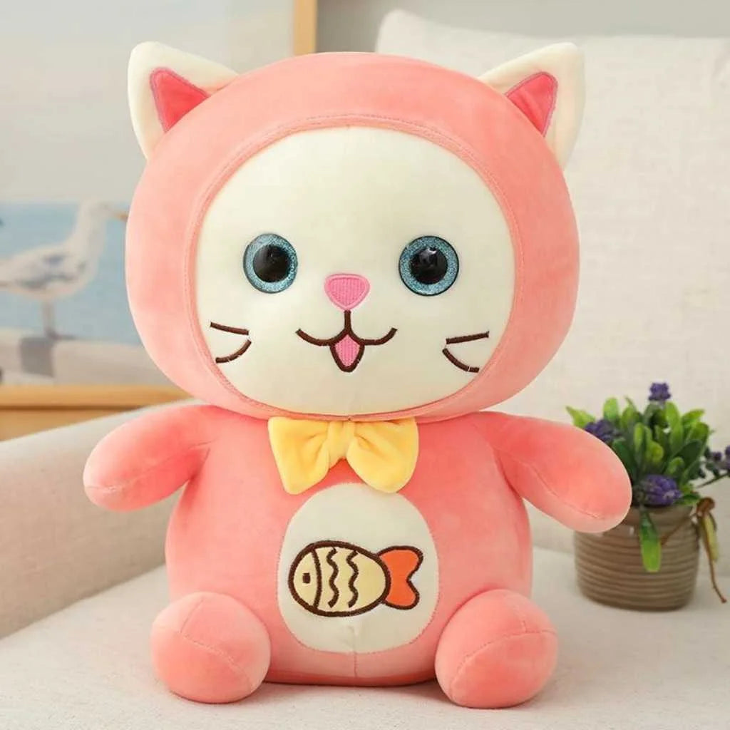Cute Hugging Pillow Cat Plush Toy with Fish Pattern