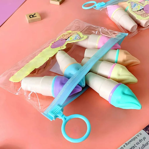 Cute Ice Cream Highlighter Set - 6 Pastel Colors with Pouch | DODKart