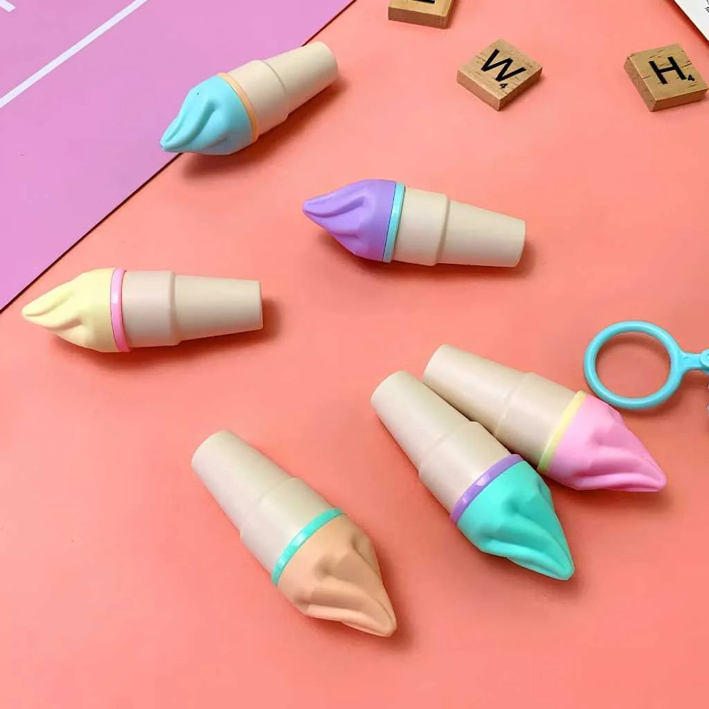Cute Ice Cream Highlighter Set - 6 Pastel Colors with Pouch | DODKart