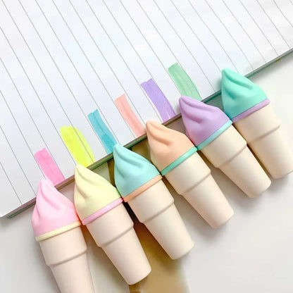 Cute Ice Cream Highlighter Set - 6 Pastel Colors with Pouch | DODKart
