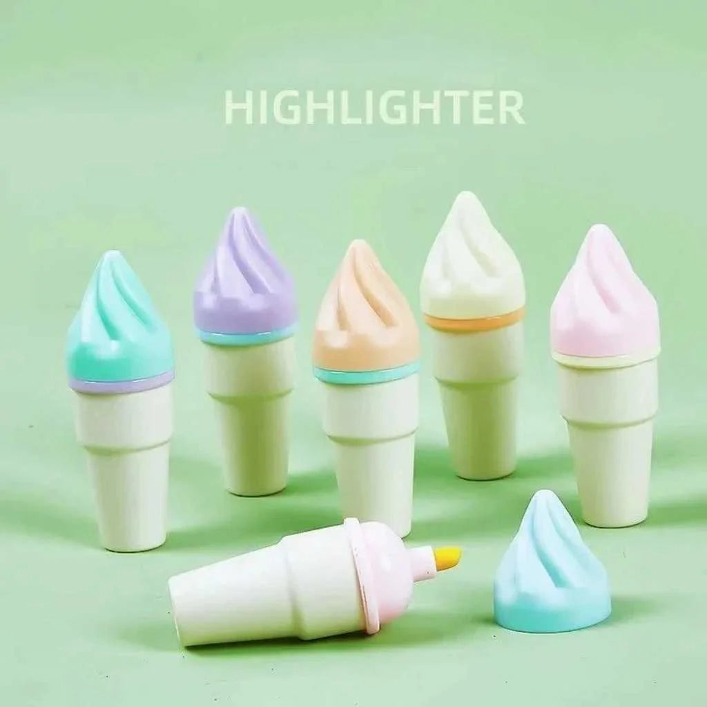 Cute Ice Cream Highlighter Set - 6 Pastel Colors with Pouch | DODKart