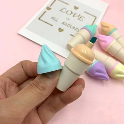 Cute Ice Cream Highlighter Set - 6 Pastel Colors with Pouch | DODKart