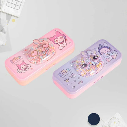 Cute Kitten Pencil Box with Colorful Beads for Kids | Aesthetic Organizer