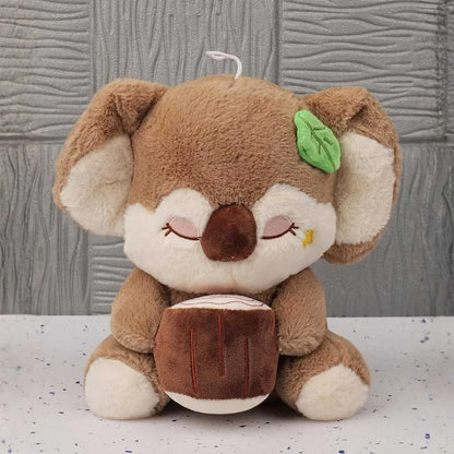 Cute Koala Soft Toy Holding Coconut 35cm Brown and Grey