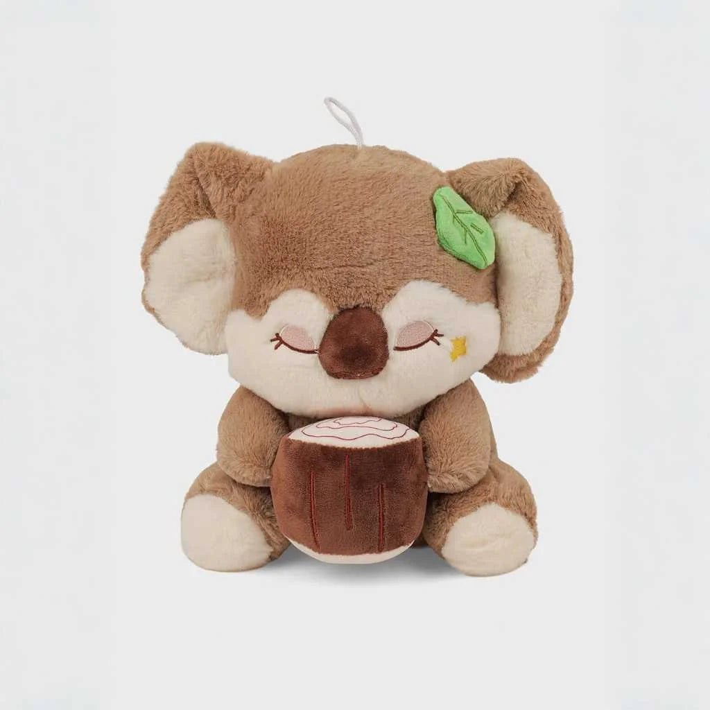 Cute Koala Soft Toy Holding Coconut 35cm Brown and Grey