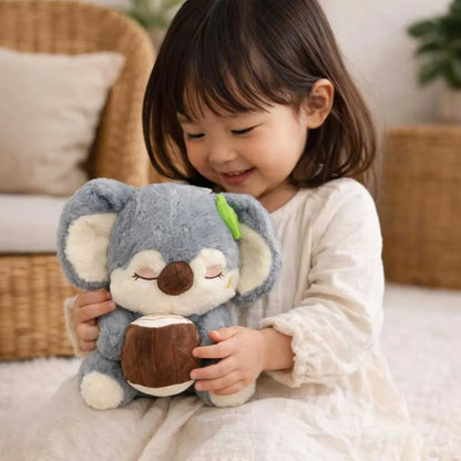 Cute Koala Soft Toy Holding Coconut 35cm Brown and Grey