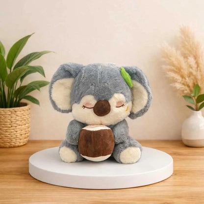 Cute Koala Soft Toy Holding Coconut 35cm Brown and Grey