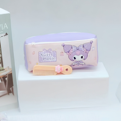 Cute Kuromi-Themed Dual-Zip Pouch | Aesthetic 2-Compartment Stationery Case for Girls