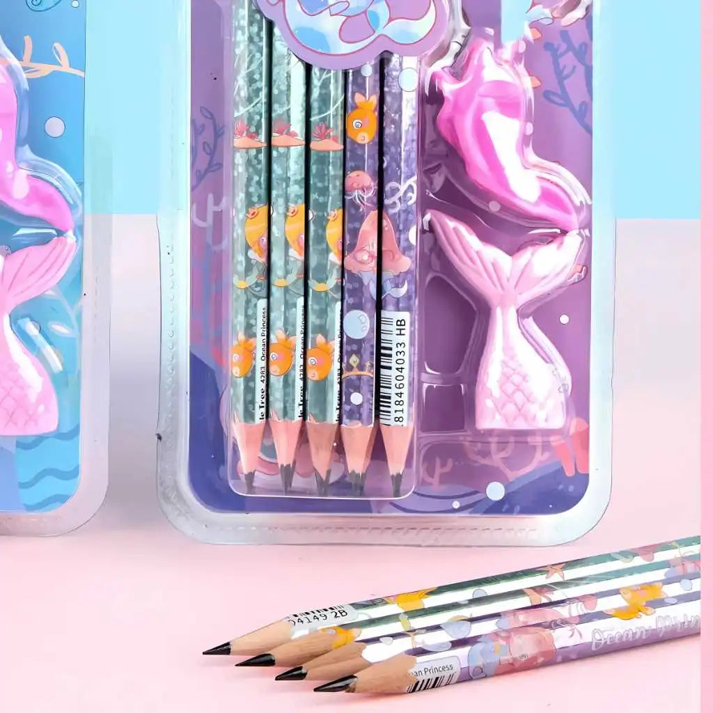 Cute Mermaid Themed HB Pencil Set for Kids