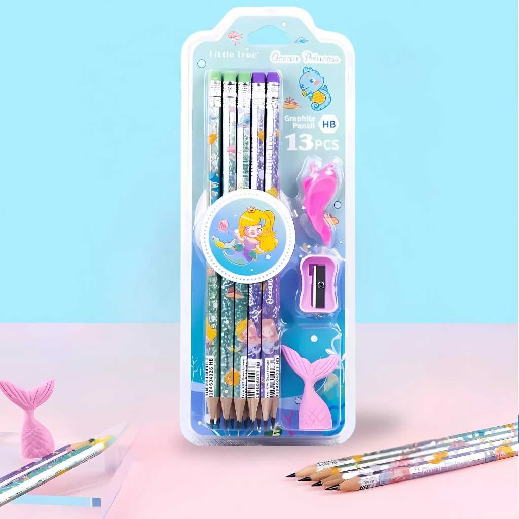 Cute Mermaid Themed HB Pencil Set for Kids