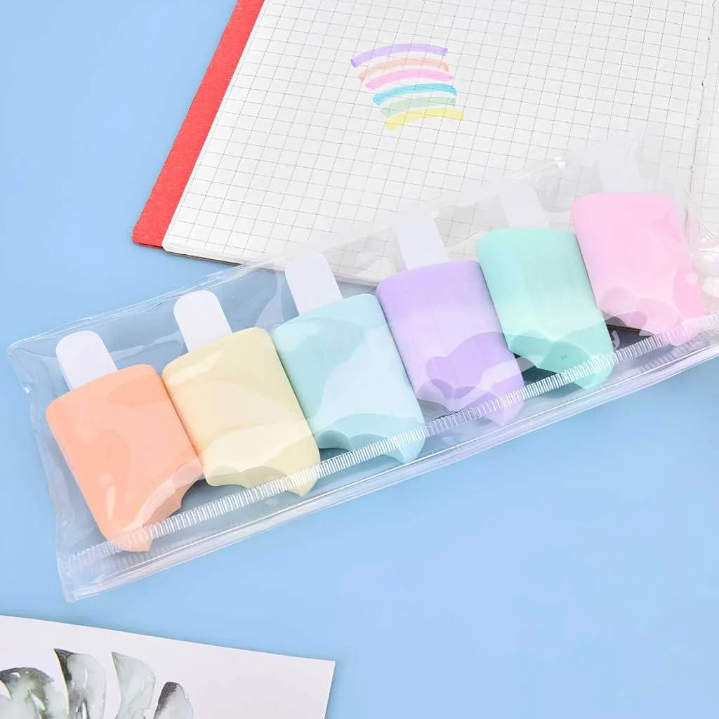 Cute Mini Ice Cream Highlighters Set - 6 Pastel Colors | DODKart